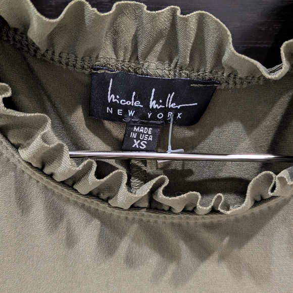 Nicole Miller Olive Green Ruffle Mini Dress - Picture 3 of 5